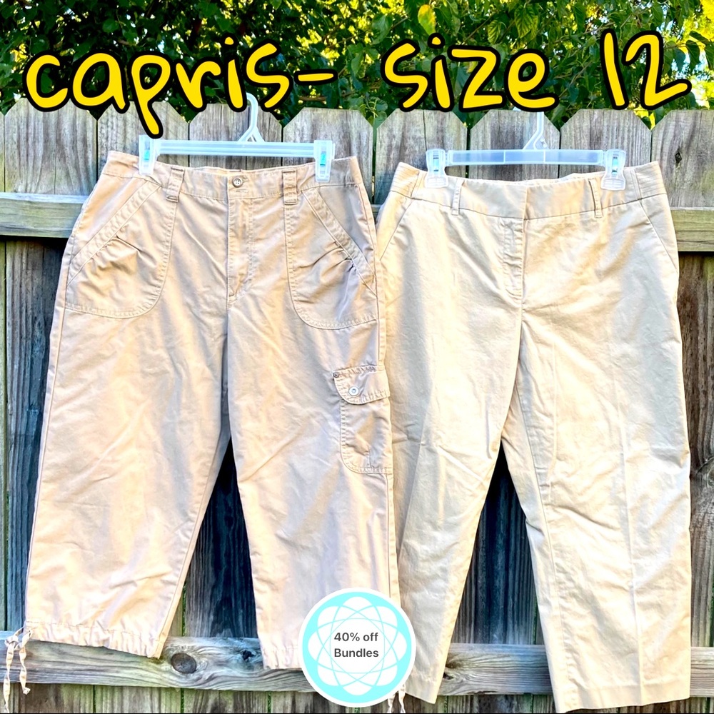 👛 2 pair tan capris, one cargo/ one straight leg, 12